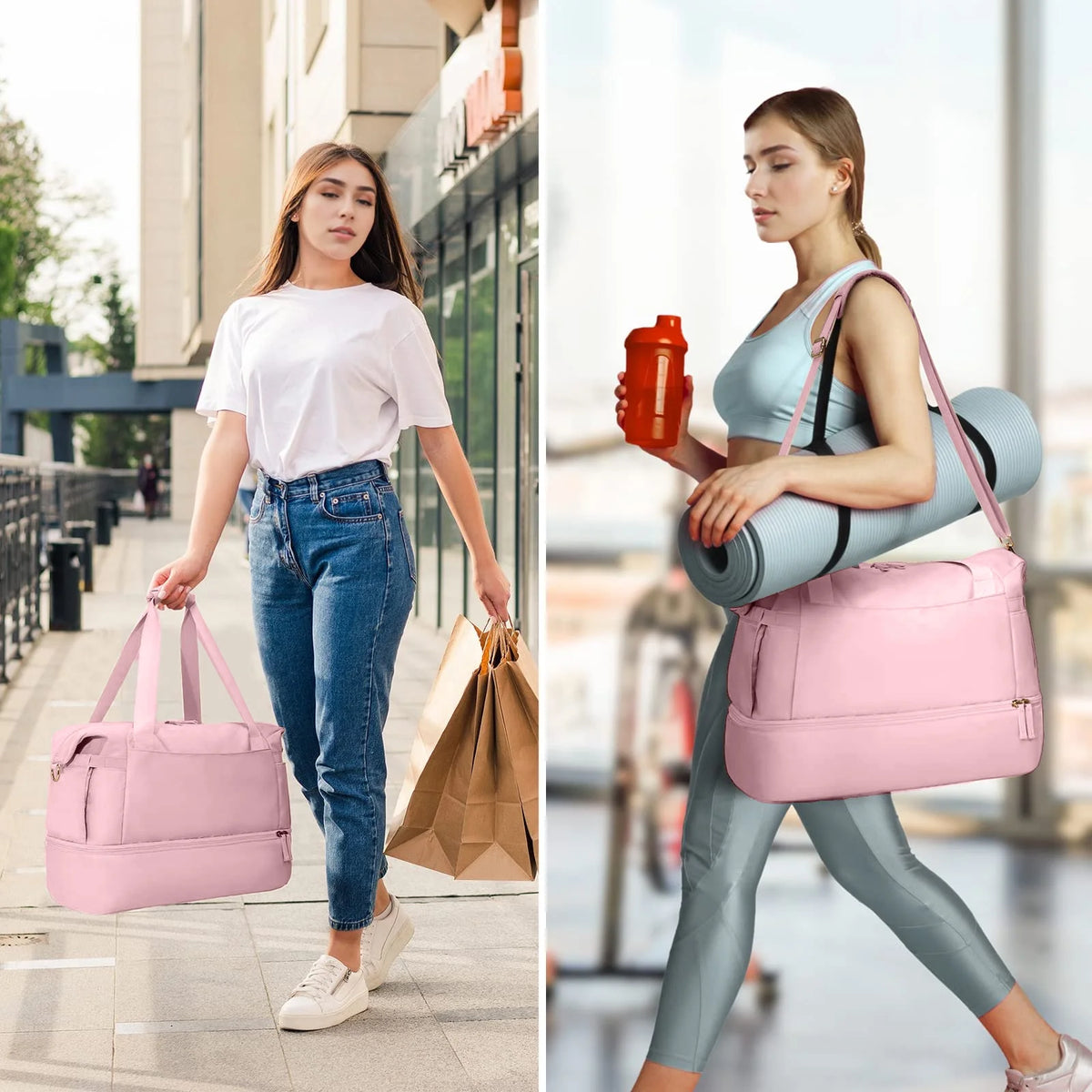 Travel Duffel Bag for Women, Gym Bag with USB Charging Port, Large Weekender Overnight Bag with Wet Pocket and Shoes Compartment for Travel, Gym, Yoga, Black