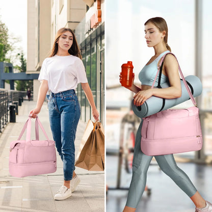 Travel Duffel Bag for Women, Gym Bag with USB Charging Port, Large Weekender Overnight Bag with Wet Pocket and Shoes Compartment for Travel, Gym, Yoga, Black
